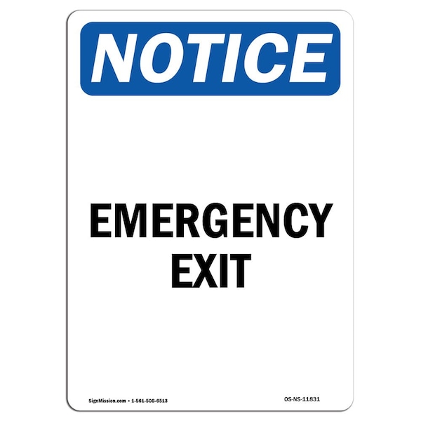 Safety Sign, OSHA Notice, 24" Height, Rigid Plastic, Emergency Exit Sign, Portrait